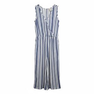 Chico's Striped Wide Leg Jumpsuit Blue White Size 1 (M 8/10)